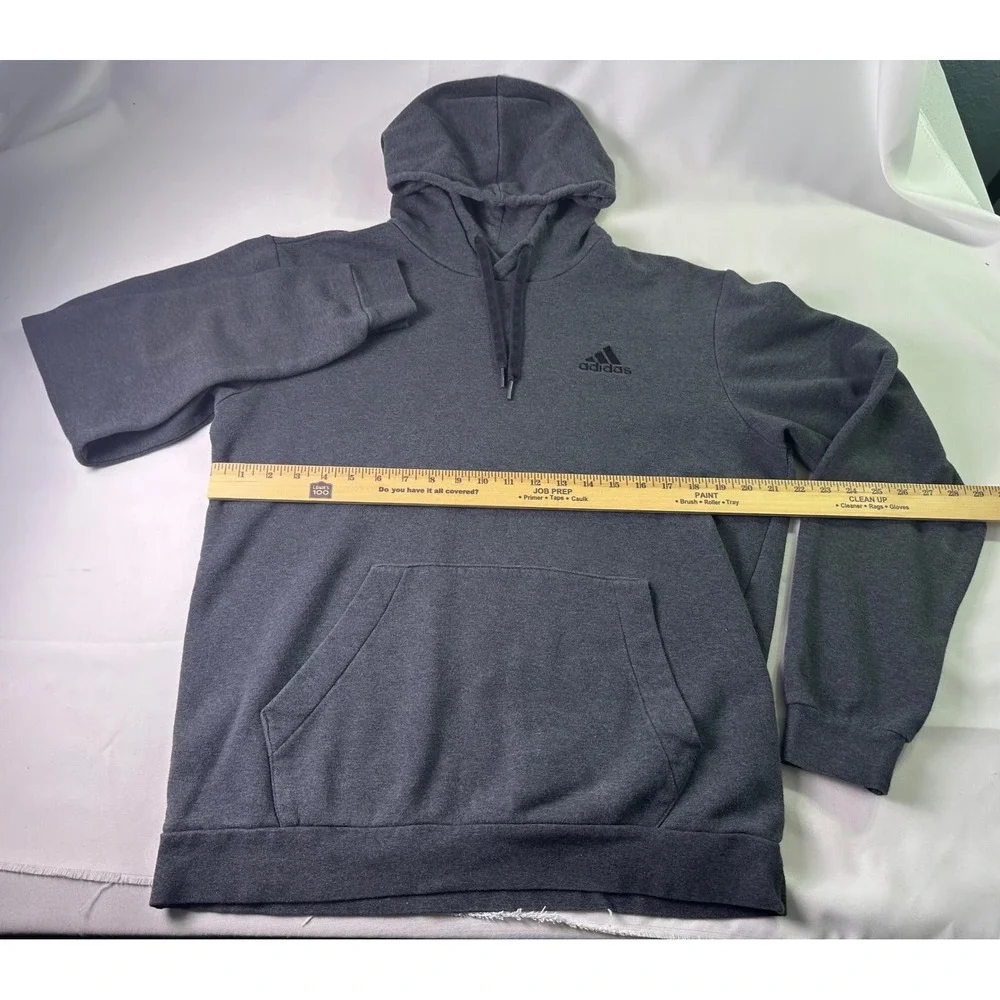 Adidas Mens Medium Charcoal Gray Pullover Hoodie Trefoil‎ Logo Fleece Sweatshirt